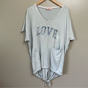 MARISIMA women’s one size sequin “love” grey Lagenlook linen cotton Italy boho